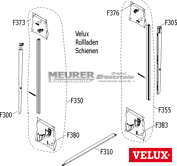 Führungsschiene komplett Rechts Velux Rollladen-F350 V21