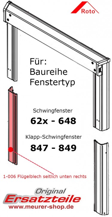 Flügelabdeckblech Rechts Unten Roto Dachfenster 6xx / 84x