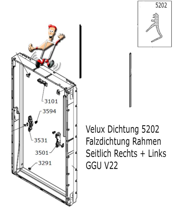 Velux Dichtung 5202 Falzdichtung Blendrahmen Seitlich R + L GGU V22 ab Bj. 2013