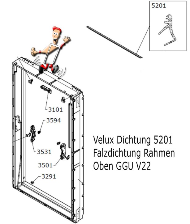 Velux Dichtung 5201 Falzdichtung Rahmen Oben GGU V22 ab Bj. 2013