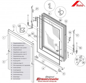 Gleitbolzenlager Links für Roto 73/R7 Kunststoff Dachfenster