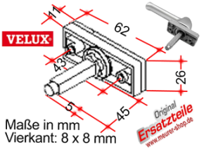 Fenster Griff Grau für Velux GPL Holz Dachfenster ab Bj. 1994