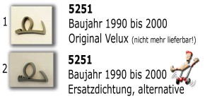 5251 Falz Dichtung GGU Kunststoff Dachfenster 1990 bis 2000 Meterware