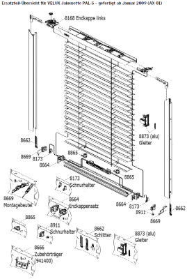 Velux Jalousette PAL und PAL-S 8669 Schienenhalter Montagebeutel